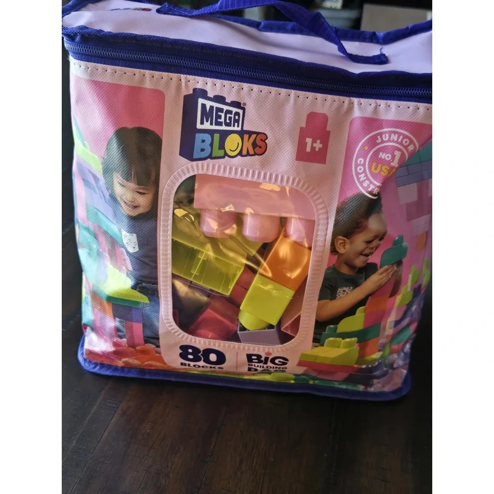 Mega Bloks Fisher-Price Toy Blocks Pink Big Building Bag With Storage -80 Pieces